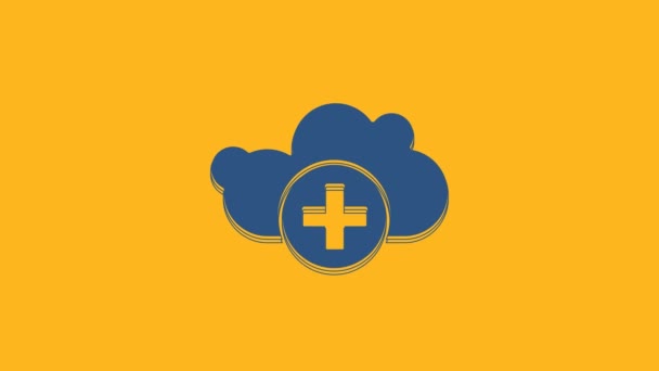 Blue Add cloud icon isolated on orange background. Data storage on the cloud. 4K Video motion graphic animation. - Footage, Video