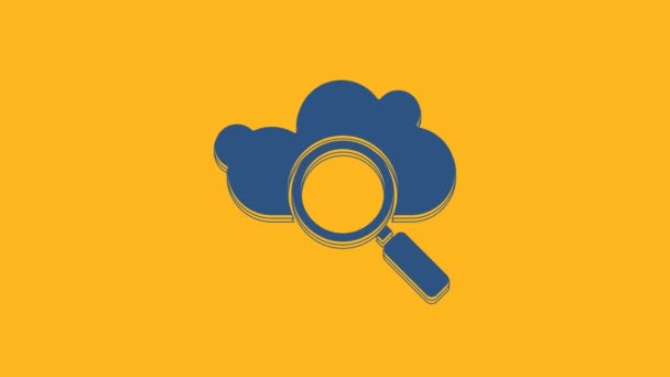 Blue Search Cloud Computing-Symbol isoliert auf orangefarbenem Hintergrund. Lupe und Wolke. 4K Video Motion Grafik Animation. - Filmmaterial, Video