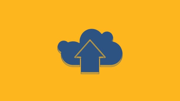 Blue Cloud upload icon isolated on orange background. 4K Video motion graphic animation. - Footage, Video