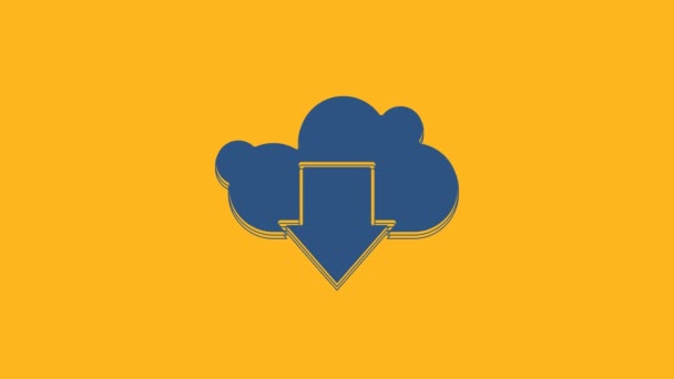 Blue Cloud icona di download isolato su sfondo arancione. Animazione grafica 4K Video motion. - Filmati, video