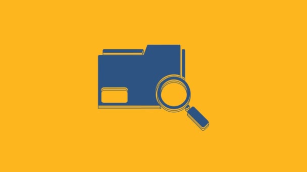 Blue Search concept with folder icon isolated on orange background. Magnifying glass and document. Data and information sign. 4K Video motion graphic animation. - Footage, Video