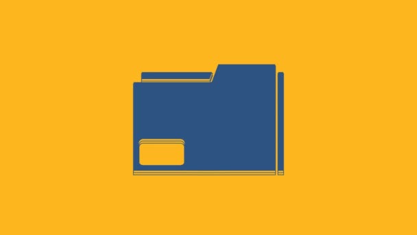 Icono de carpeta Documento azul aislado sobre fondo naranja. Símbolo de encuadernación contable. Dirección de contabilidad. Animación gráfica de vídeo 4K. - Imágenes, Vídeo