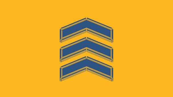 Icono de rango militar azul aislado sobre fondo naranja. Signo de placa militar. Animación gráfica de vídeo 4K. - Imágenes, Vídeo