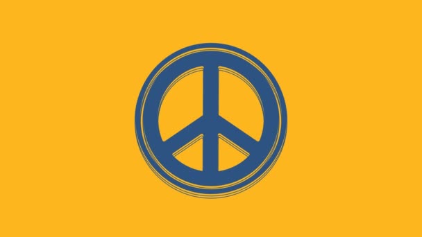 Mavi Barış simgesi turuncu arka planda izole edildi. Hippi barış sembolü. 4K Video hareketli grafik canlandırması. - Video, Çekim