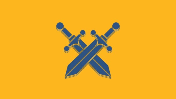 Modrý kříž středověký meč ikona izolované na oranžovém pozadí. Grafická animace pohybu videa 4K. - Záběry, video