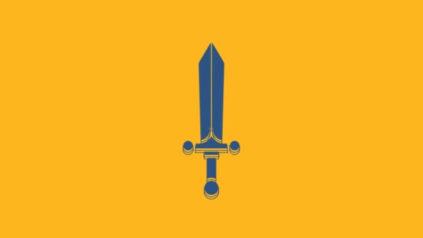 Синій середньовічний меч ізольований на помаранчевому тлі. 4K Відеографічна анімація. - Кадри, відео