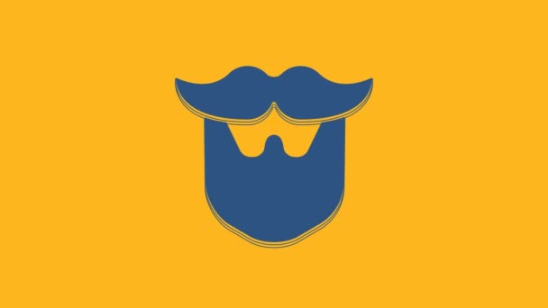 Blue Mustache and beard icon isolated on orange background. Barbershop symbol. Facial hair style. 4K Video motion graphic animation. - Footage, Video