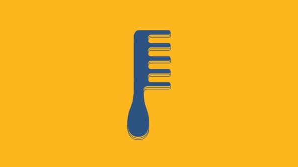 Icono de cepillo azul aislado sobre fondo naranja. Señal de peine. Símbolo de barbero. Animación gráfica de vídeo 4K. - Metraje, vídeo