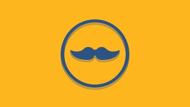 Μπλε Mustache εικονίδιο απομονώνονται σε πορτοκαλί φόντο. Σύμβολο κουρείου. Μαλλί προσώπου. 4K Γραφική κίνηση κίνησης βίντεο. - Πλάνα, βίντεο