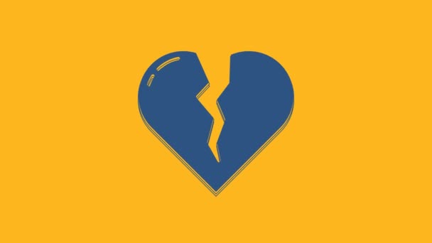 Μπλε ραγισμένη καρδιά ή εικόνα διαζυγίου απομονώνονται σε πορτοκαλί φόντο. Σύμβολο αγάπης. Ημέρα του Αγίου Βαλεντίνου. 4K Γραφική κίνηση κίνησης βίντεο. - Πλάνα, βίντεο
