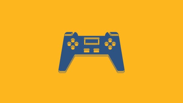 Μπλε εικονίδιο Gamepad απομονωμένο σε πορτοκαλί φόντο. Ελεγκτής παιχνιδιού. 4K Γραφική κίνηση κίνησης βίντεο. - Πλάνα, βίντεο