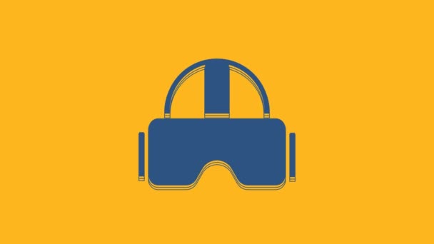 Niebieska ikona okularów wirtualnej rzeczywistości na pomarańczowym tle. Stereoskopowa maska 3D vr. 4K Animacja graficzna ruchu wideo. - Materiał filmowy, wideo