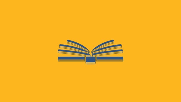 Niebieski Otwórz ikonę książki izolowane na pomarańczowym tle. 4K Animacja graficzna ruchu wideo. - Materiał filmowy, wideo