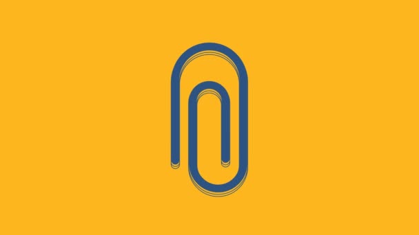 Blue Paper clip icon isolated on orange background. 4K Video motion graphic animation. - Footage, Video