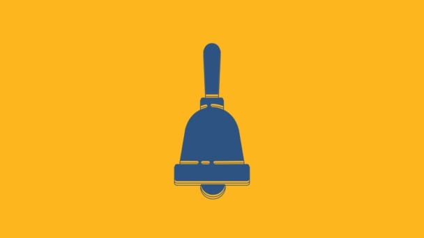 Blue Ringing bell icon isolated on orange background. Alarm symbol, service bell, handbell sign, notification symbol. 4K Video motion graphic animation. - Footage, Video