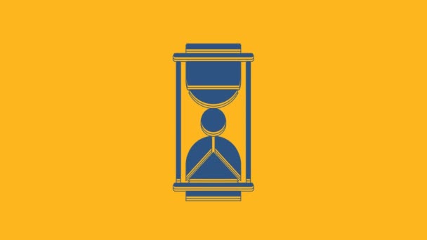 Blue Old hourglass with flowing sand icon isolated on orange background. Sand clock sign. Business and time management concept. 4K Video motion graphic animation. - Video