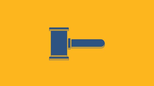 Blue Judge gavel icon isolated on orange background. Gavel for adjudication of sentences and bills, court, justice. Auction hammer. 4K Video motion graphic animation. - Imágenes, Vídeo