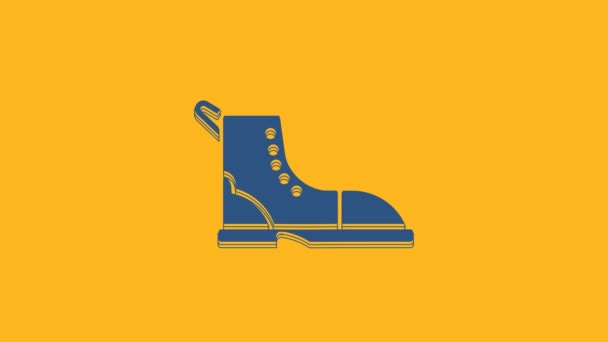 Blue Hiking icono de la bota aislado sobre fondo naranja. Animación gráfica de vídeo 4K. - Imágenes, Vídeo