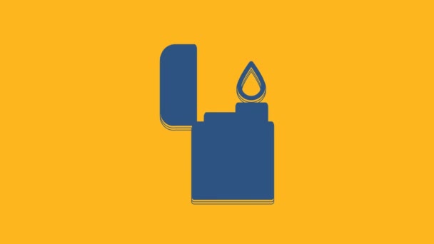 Ikona modrého zapalovače izolovaná na oranžovém pozadí. Grafická animace pohybu videa 4K. - Záběry, video
