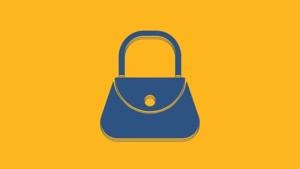 Blue Handbag icon isolated on orange background. Female handbag sign. Glamour casual baggage symbol. 4K Video motion graphic animation. - Filmati, video