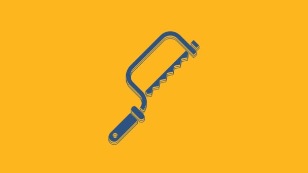 Blue Hacksaw icon isolated on orange background. Metal saw for wood and metal. 4K Video motion graphic animation. - Footage, Video