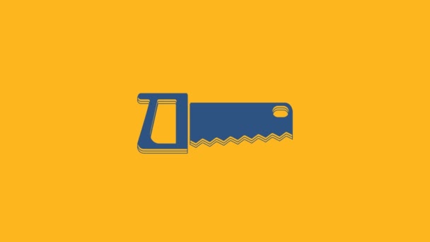 Blue Hand saw icon isolated on orange background. 4K Video motion graphic animation. - Video