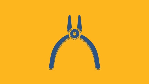 Blue Pliers ícone da ferramenta isolado no fundo laranja. Alicates trabalhar ferramenta de encanamento mecânico da indústria. Animação gráfica em movimento de vídeo 4K. - Filmagem, Vídeo