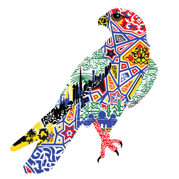 鳥のパターンおよびアラブ首長国連邦を象徴するミニチュア - ベクター画像