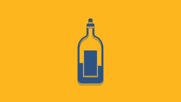 Blue Bottle of wine icon isolated on orange background. 4K Video motion graphic animation. - Footage, Video