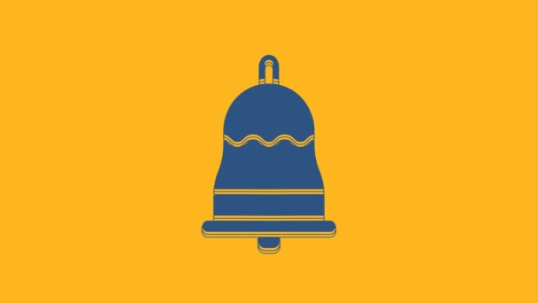 Blue Ringing bell icon isolated on orange background. Alarm symbol, service bell, handbell sign, notification symbol. 4K Video motion graphic animation. - Footage, Video