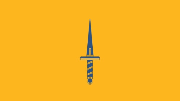 Blue Dagger icon isolated on orange background. Knife icon. Sword with sharp blade. 4K Video motion graphic animation. - Filmati, video