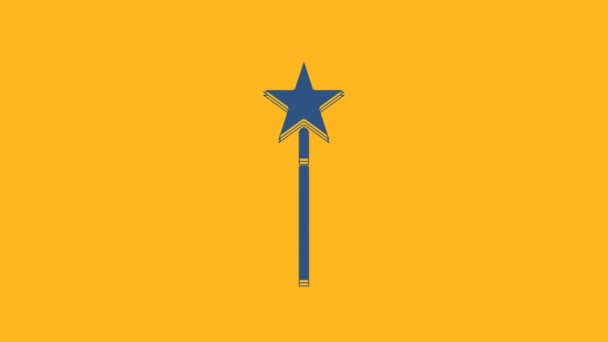 Kék Varázspálca ikon elszigetelt narancssárga alapon. Csillag alakú mágikus tartozék. Varázserő. 4K Videó mozgás grafikus animáció. - Felvétel, videó
