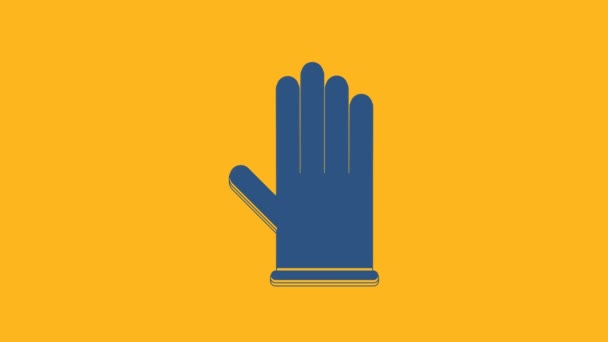 Blue Medical gumové rukavice ikona izolované na oranžovém pozadí. Ochranné gumové rukavice. Grafická animace pohybu videa 4K. - Záběry, video