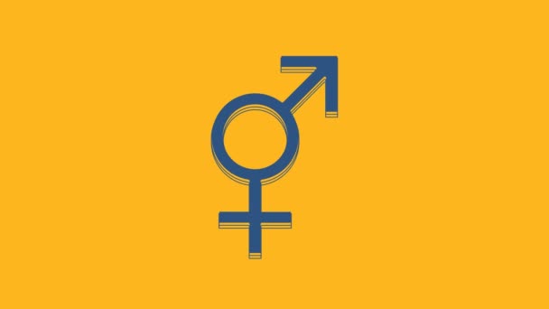 Ікона блакитної статі ізольована на помаранчевому тлі. Символи чоловіків і жінок. Символ сексу. 4K Відеографічна анімація. - Кадри, відео