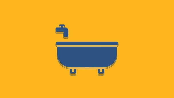 Blue Bathtub icon isolated on orange background. 4K Video motion graphic animation. - Felvétel, videó