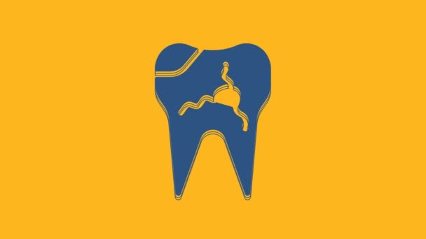 Icona del dente blu rotto isolato su sfondo arancione. Icona del problema dentale. Simbolo della cura dentale. Animazione grafica 4K Video motion. - Filmati, video