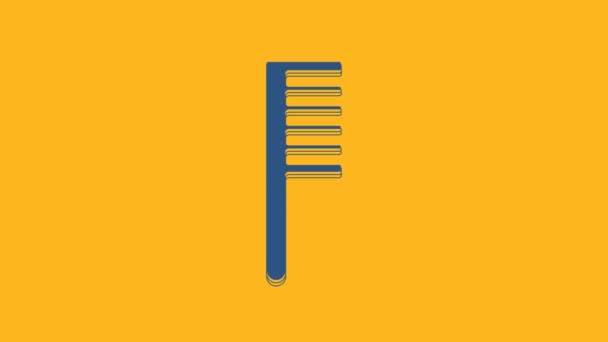 Μπλε Hairbrush εικονίδιο απομονώνονται σε πορτοκαλί φόντο. Πινακίδα μαλλιών. Σύμβολο κουρέα. 4K Γραφική κίνηση κίνησης βίντεο. - Πλάνα, βίντεο