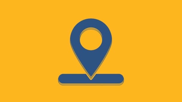 Kék térkép pin ikon elszigetelt narancs háttér. Navigáció, mutató, hely, térkép, GPS, irány, hely, iránytű, keresési koncepció. 4K Videó mozgás grafikus animáció. - Felvétel, videó