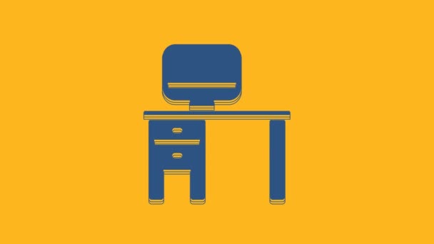Monitor de ordenador azul e icono de escritorio aislado sobre fondo naranja. Signo de componente PC. Animación gráfica de vídeo 4K. - Metraje, vídeo