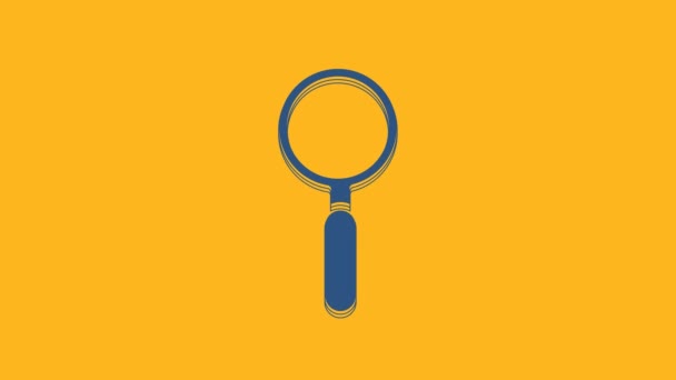 Blue Magnifying glass icon isolated on orange background. Search, focus, zoom, business symbol. 4K Video motion graphic animation. - Materiał filmowy, wideo