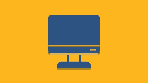 Sininen tietokone näytön kuvaketta eristetty oranssi tausta. Elektroninen Etunäkymä. 4K Video motion graafinen animaatio. - Materiaali, video