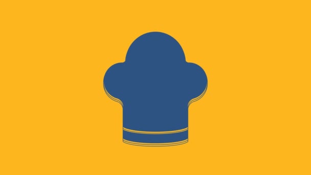 Chef azul sombrero icono aislado sobre fondo naranja. Símbolo de cocina. Sombrero de cocina. Animación gráfica de vídeo 4K. - Imágenes, Vídeo