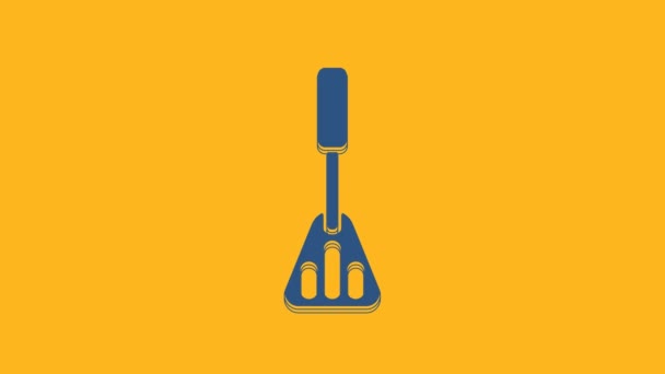 Blue Spatula icon isolated on orange background. Kitchen spatula icon. BBQ spatula sign. Barbecue and grill tool. 4K Video motion graphic animation. - Filmagem, Vídeo