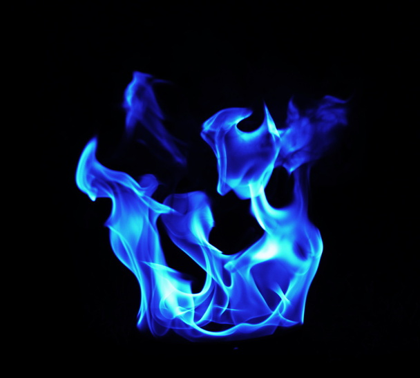 blue Fire flames on black background - Photo, Image