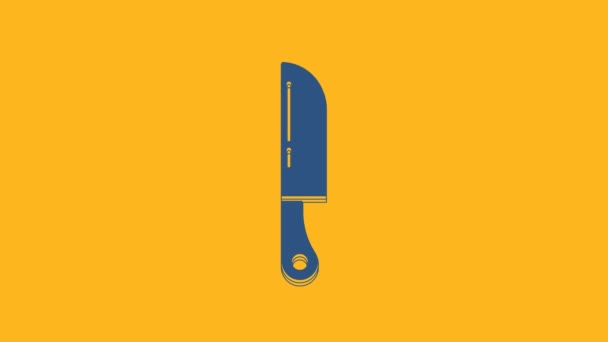 Icona Blue Knife isolata su sfondo arancione. Posate simbolo. Animazione grafica 4K Video motion. - Filmati, video