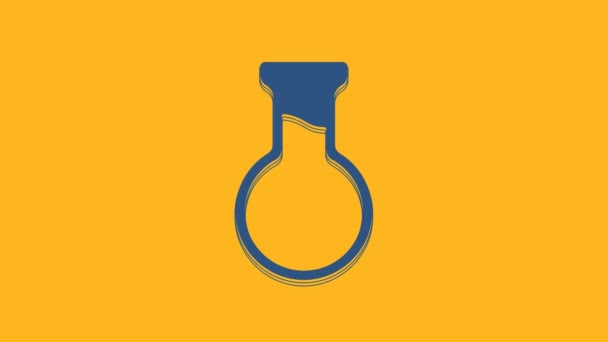 Bleu Tube à essai et icône du flacon isolés sur fond orange. Test chimique en laboratoire. Verrerie de laboratoire. Animation graphique de mouvement vidéo 4K. - Séquence, vidéo