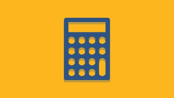 Blue Calculator icon isolated on orange background. Accounting symbol. Business calculations mathematics education and finance. 4K Video motion graphic animation. - Metraje, vídeo