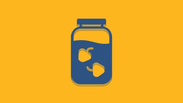 Marmellata di fragole blu icona del vaso isolato su sfondo arancione. Animazione grafica 4K Video motion. - Filmati, video