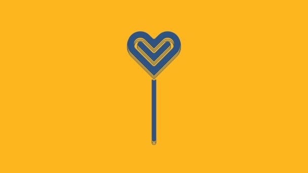 Blue Lollipop icon isolated on orange background. Food, delicious symbol. 4K Video motion graphic animation. - Felvétel, videó