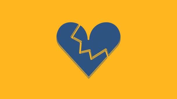 Coeur brisé bleu ou icône de divorce isolé sur fond orange. Symbole d'amour. Saint Valentin. Animation graphique de mouvement vidéo 4K. - Séquence, vidéo